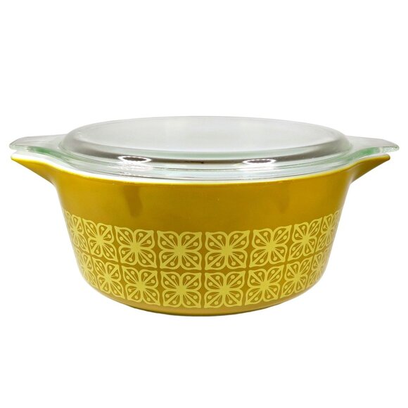Pyrex 475-B Autumn Floral 2.5 Qt Casserole w/ Lid Square Flowers - Picture 1 of 8